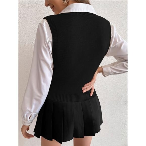 Solid Cable Knit Sweater Vest Without Blouse - Picture 2 of 6